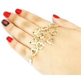 Pulseira , Anel de Mão Hand Bracelet Corações Dourado