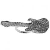 Anel Duplo Guitarra Duo Strass Prata