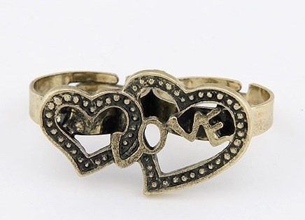 Anel Duplo Dois Corações Love Bronze Regulável